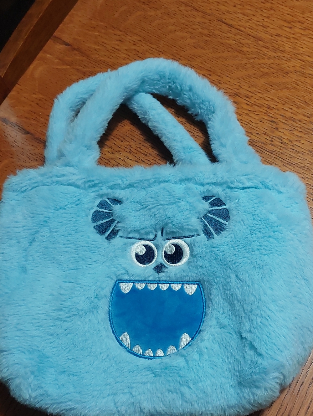 Plush Monster Face Blue Fuzzy Pouch
